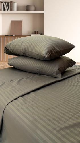 Juego De Sábanas King Size 3000 Hilos Egipcian Premium Gris Oscuro Rayas