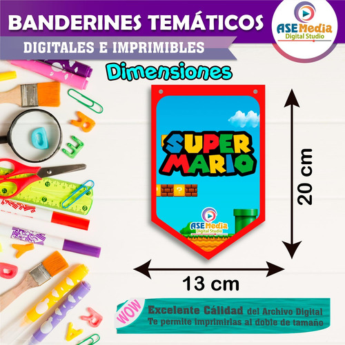 Banderín Mario Bros Letrero Banner Cumpleaños Imprimible Pdf