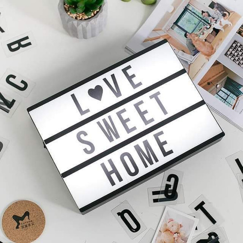 Tablero Led Con Letra Negra, Caja Luz Cine Mensajes, 30 Cms