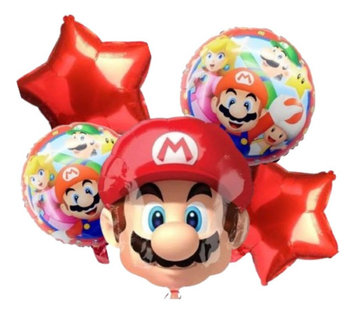 Bouquet 5 Globos Super Mario 60cm3d+4metalizados45cm