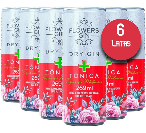 Gin Flowers Gin tônica flowers toque de melancia 269ml (6 latas) Clássico 269 mL gin em lata x 6 u