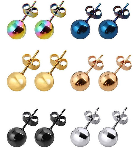 6 Pairs Round Stud Earrings Set Women Men Small Stud Earring