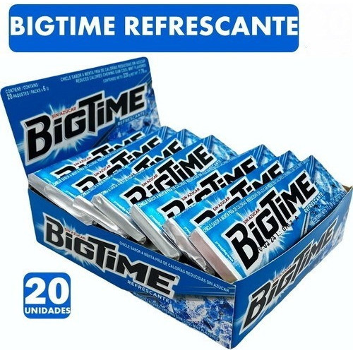 Chicle Bigtime Refrescante Menta Fria Caja De 20 Unidades