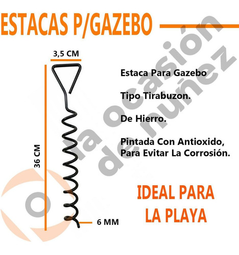 Estaca Tirabuzon Hierro Gazebo Carpa Sombrilla Playa Arena