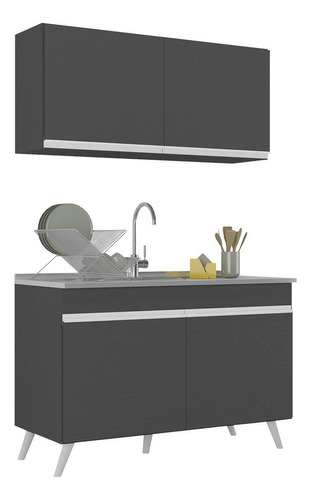 Armário De Cozinha Compacta 120cm Veneza Multimóveis V2141 Cor Preto/branco