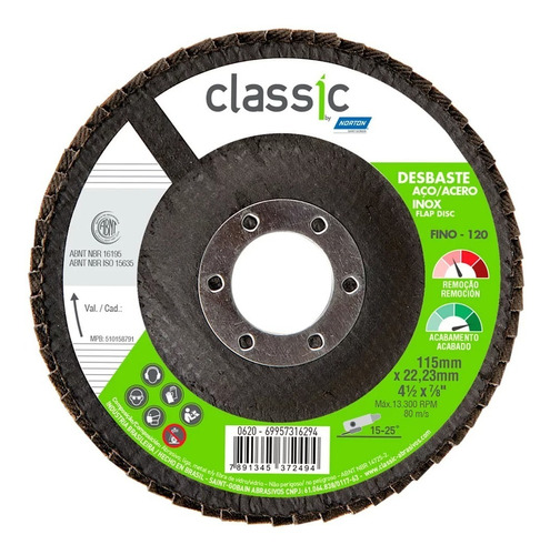 Disco De Lixa Flap 4.1/2 X 7/8 Gr60 Classic Basic - Norton