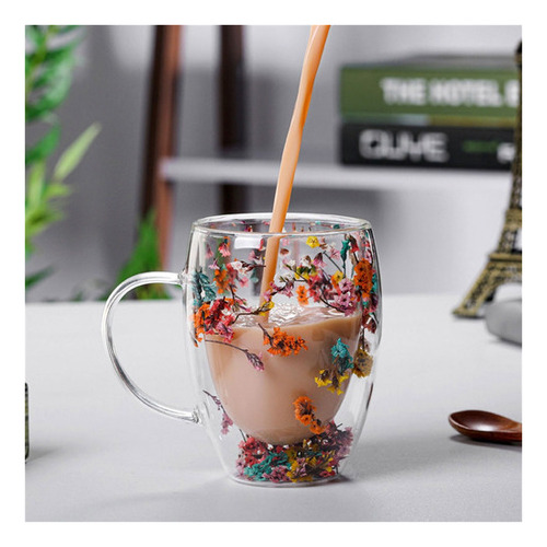 (1 #mold Cup) Vidro de parede dupla com flor seca