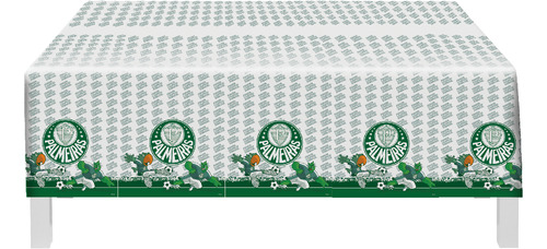 Toalha Plástica Tema Time Palmeiras De Mesa Decorativa Festa Cor Verde e Branco