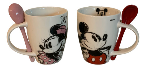 Juego De Tazas De Cerámica De Mickey Y Minnie Color Blanco