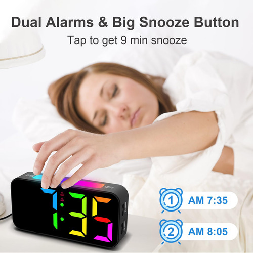 Reloj Despertador Ruidoso Digital Luz Nocturna Doble Alarma