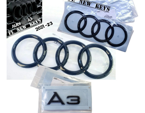 Kit Emblemas Audi A3 Black Gloos Parrilla Y Cajuela 2021-23