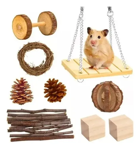 Juego De 9 Piezas De Juguetes Para Hámster - Túnel De Madera, Masticables, Bola Y Accesorios Para Roedores Pequeños