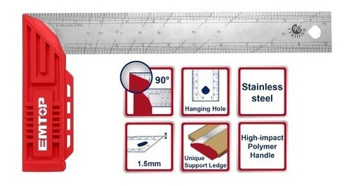 Escuadra 12 Pulgadas Cm Mango Plastico Emtop 