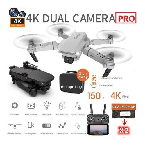 Câmera Drone E88 Portátil De Alta Definição 4k Com 2 Bateria