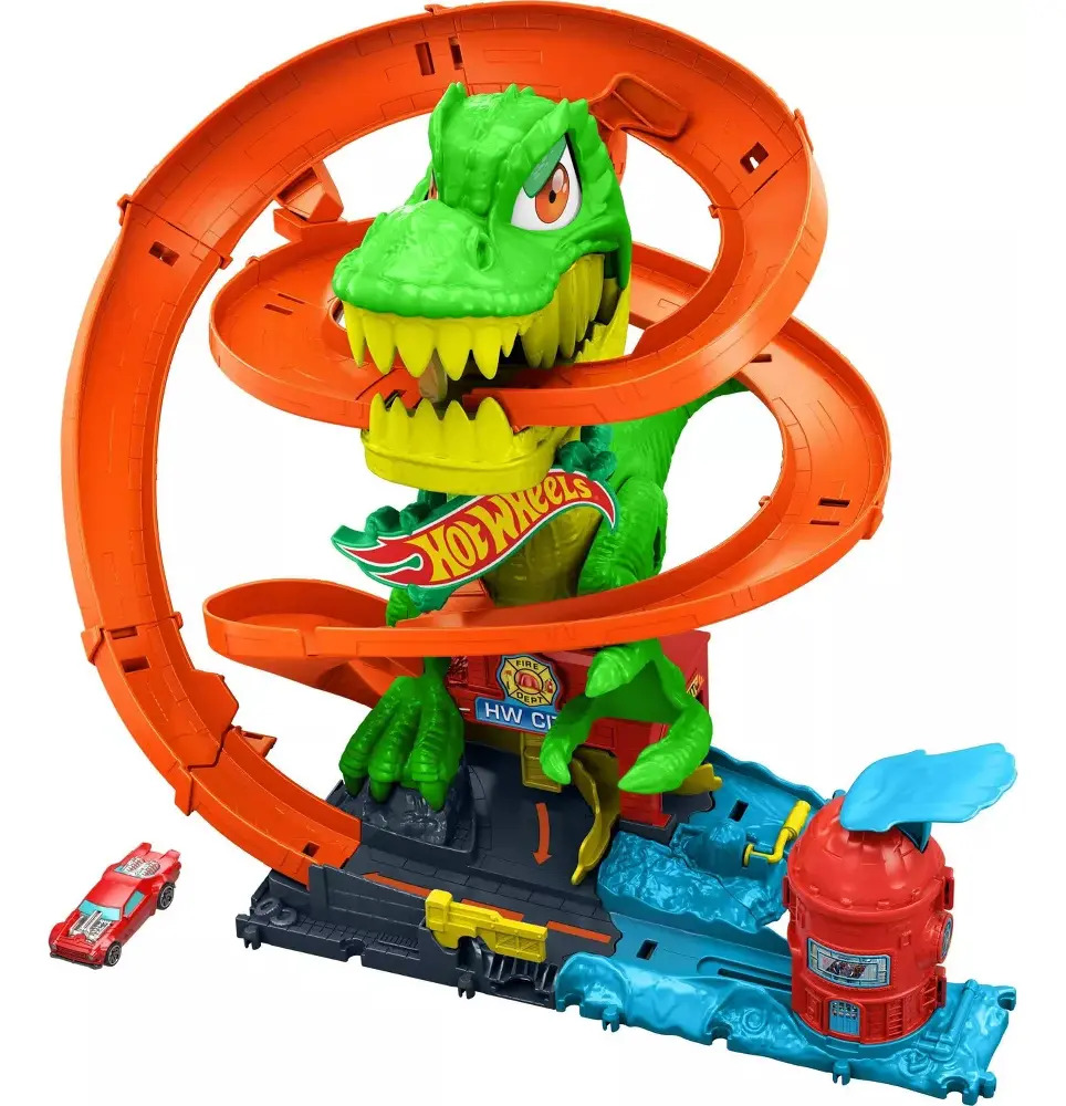 Trilha Hot Wheels Jurassic World T-rex Vs Fire Station 36 cm colorida multicolorida