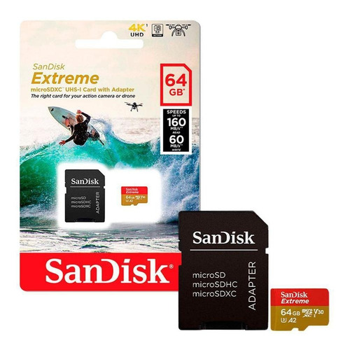Cartão Memória Micro Sd Sandisk Extreme 64gb, C/adaptador,