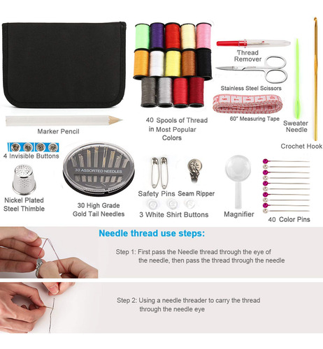 Kit De Costura Portátil 128 Piezas Para Viajes Y Casa