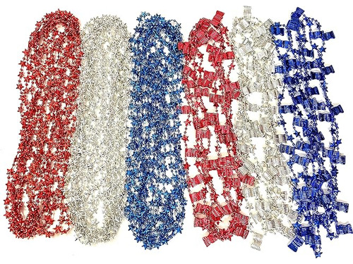 4th Of July Beads Necklaces Red White Blue Independence Day