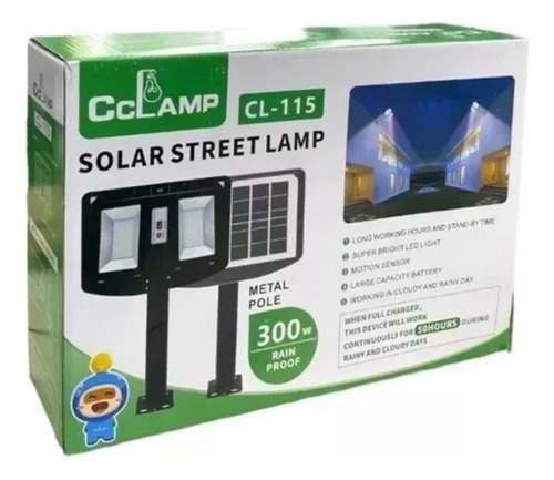 Lampara Calle Reflector Doble Panel Energía Solar 300w Cl115