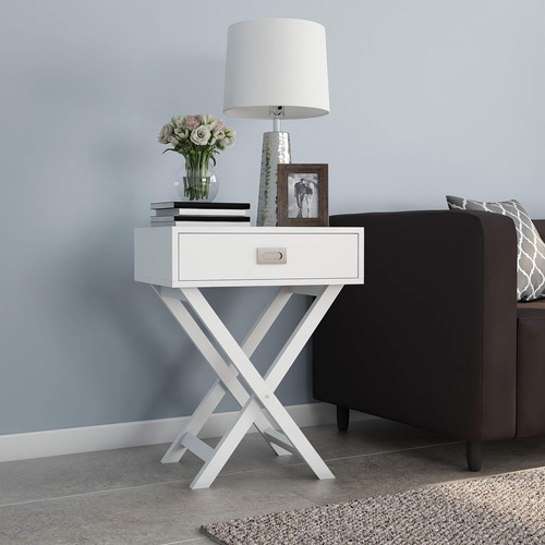 Mesa Auxiliar Con Cajón, Color Blanco