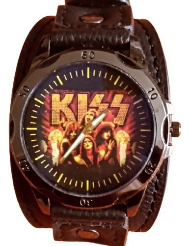 Reloj Original Pulsera De Cuero Negra Grupo Kiss