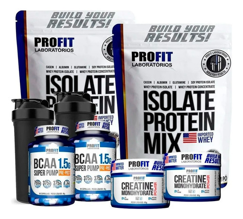 Kit 2 Whey Isolado Profit 900g + 2 Bcaa 2 Creatina 2 Shaker Sabor Chocolate/morango