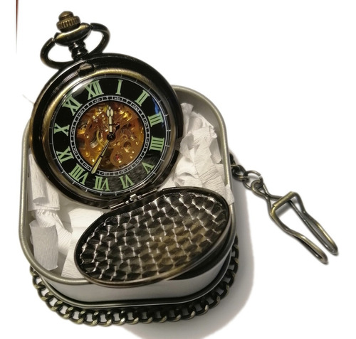 Reloj De Bolsillo Tipo Vintage Negro Mecanico De Cuerda 18
