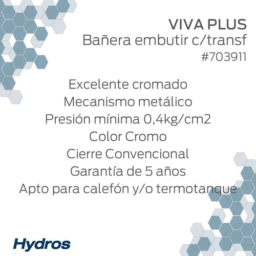 Imagen 3 de 4 de Grifería Ducha Embutir Hydros Viva Plus Transferencia