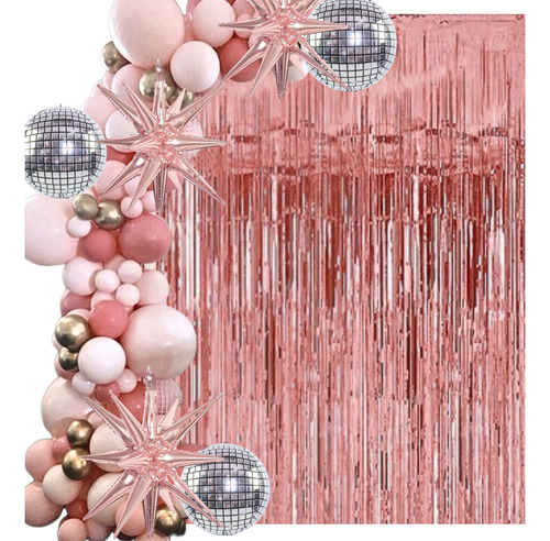 Combo Globos Deco Fiesta Tematica Kit Bola Boliche Rosa Gold