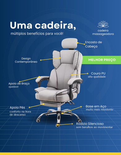 Cadeira De Escritório Luxo Presidente Alto Padrão Executivos Cinza