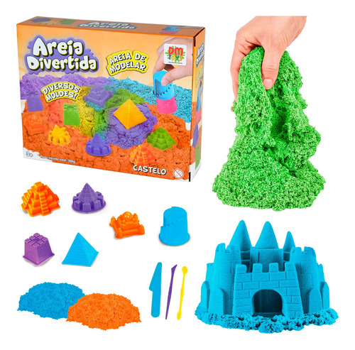 Areia Mágia De Modelar Brinquedo Massa + Moldes Castelo 300g