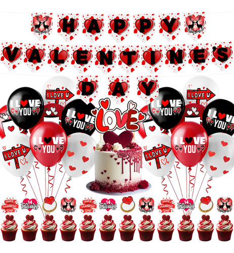 Set De Banderas Con Globos Para Fiesta De San Valentín, Deco