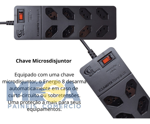 Filtro De Linha Com Dps Iclamper Energia 8 Tomadas Régua Com Preto