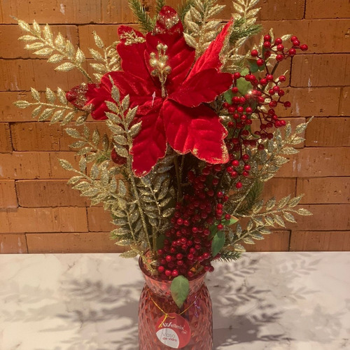 Arranjo De Natal Em Vermelho Flores Artificiais Mesa Natal | Parcelamento sem juros Arranjo De Natal Em Vermelho Flores Artificiais Mesa Natal | Parcelamento sem juros