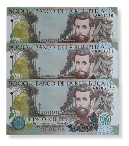 Colombia Trio 5000 Pesos 1995 Primera Fecha Sin Circular Unc