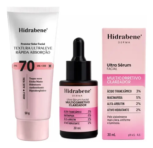 Kit Sérum Clareador + Protetor Solar Facial Fps70 Hidrabene