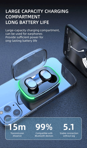 Auriculares Inalámbricos 5.4 Ine-ar Caja Led Y60 Android/ios Negro