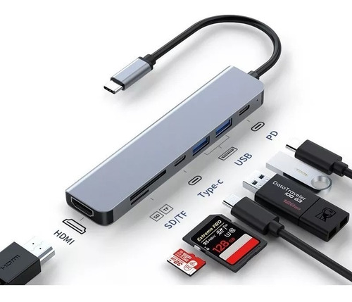 Adaptador Hub 7 En 1 Usb Usb C Hdmi Sd/tf Pd Adaptador