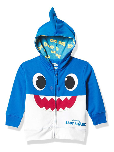 Pinkfong Baby Boys Shark Toddler Zip Up Big Face Hoodie - Da