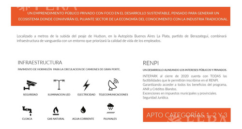 Venta De Terreno Industrial En Parque Tecnologico E Industrial Intepark En Berazategui