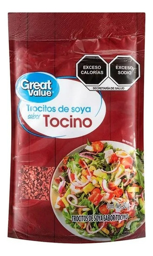 9 Pzas Trocitos De Soya Great Value Sabor Tocino 80 G