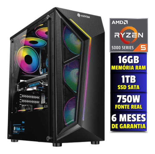 Pc Cpu Gamer Amd Ryzen 5 5600g + Ram 16gb Ssd 1tb Fonte 750w