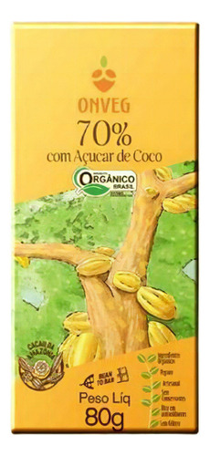 Kit 2x: Chocolate 70% Com Açúcar De Coco Orgânico Onveg 80g