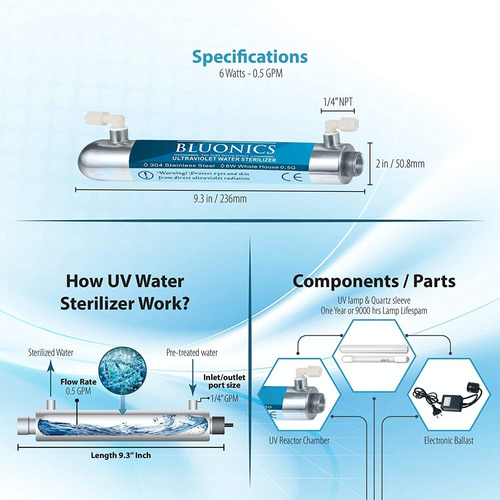 Bluonics 4 Etapa Filtro De Agua Potable Uv Luz Ultravioleta
