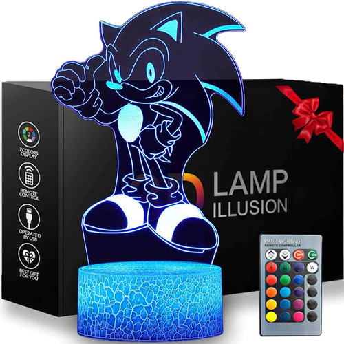 Zihaokid 16 Colores 3d Ilusión Sonic Night Light The Hedgeho