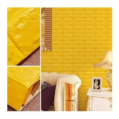 Lamina Para Pared 3d Amarilla Anti-impactos Acolchonada Adhe