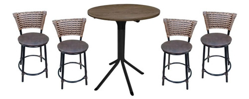 Kit Mesa Bistrô Baixa C/ 4 Banco Banqueta C/ Encosto Junco