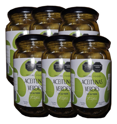 Pack 6 Aceitunas Verdes Fratine Food En Salmuera X 360grms
