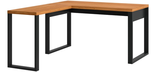 Mesa Escritório Em L Estilo Industrial F22 Freijó/preto