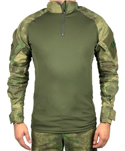 Camiseta Masculina Longa Camuflada Tática Bélica Atacs Fg